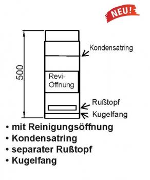 Rohr 500 mm, mit Kugelfang u. Revi, u. Rußtopf, sowie Kondensatring
